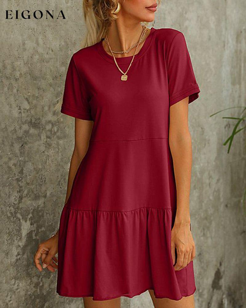 Solid color short sleeve t-shirt dress Burgundy 23BF Casual Dresses Clothes Dresses Spring Summer
