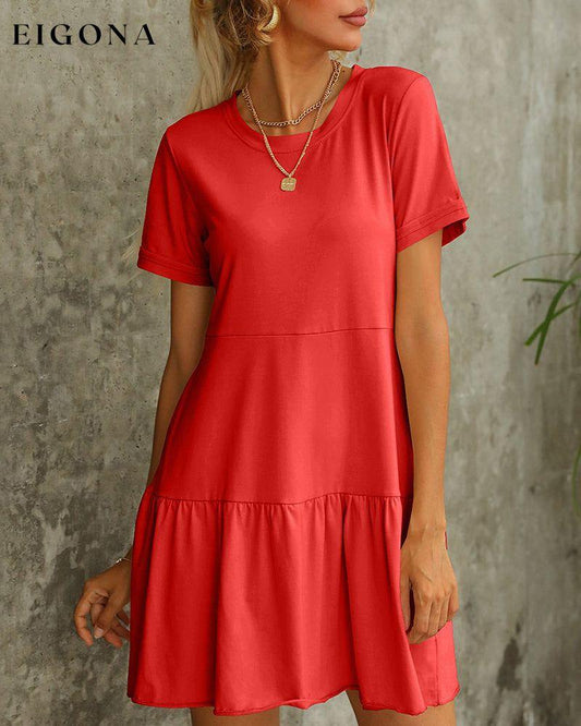 Solid color short sleeve t-shirt dress Red 23BF Casual Dresses Clothes Dresses Spring Summer
