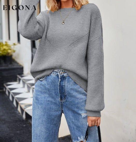 women's round neck loose pullover knit sweater Grey clothes long sleeve tops Sweater sweaters tops