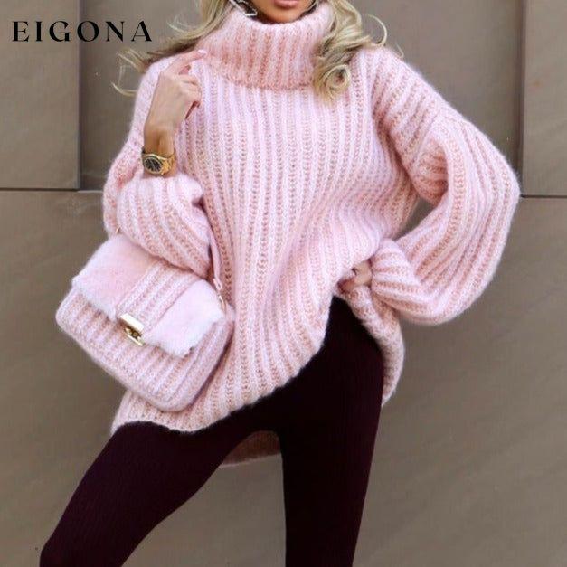 Women's fashion new fluffy long sleeve pullover oversized knit turtleneck sweater Pink clothes Sweater sweaters