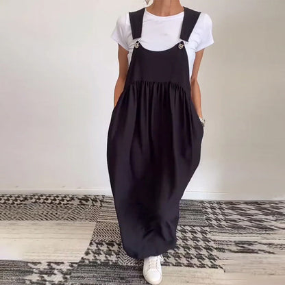 Abito casual con bretelle in tinta unita