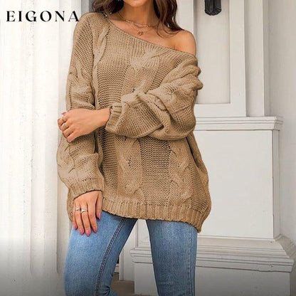 Women's loose knitted sweaters European and American round neck fashionable pullover sweaters Khaki clothes sweater sweaters top Tops