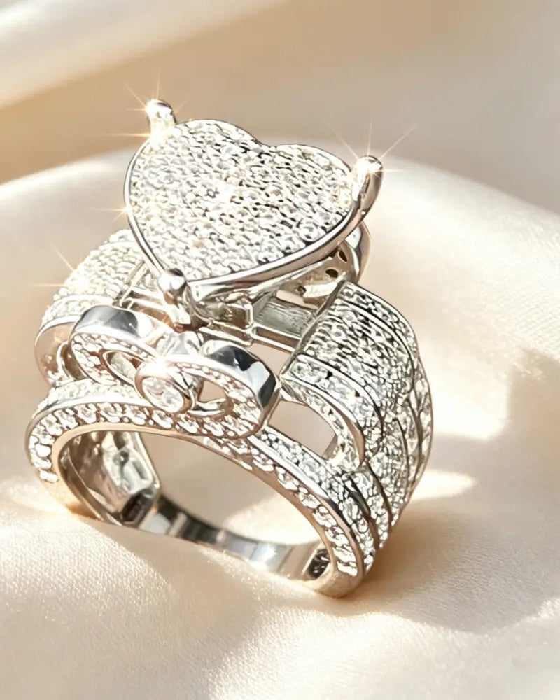 Pave Heart Shaped Ring Set for Women