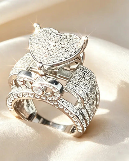 Pave Heart Shaped Ring Set for Women