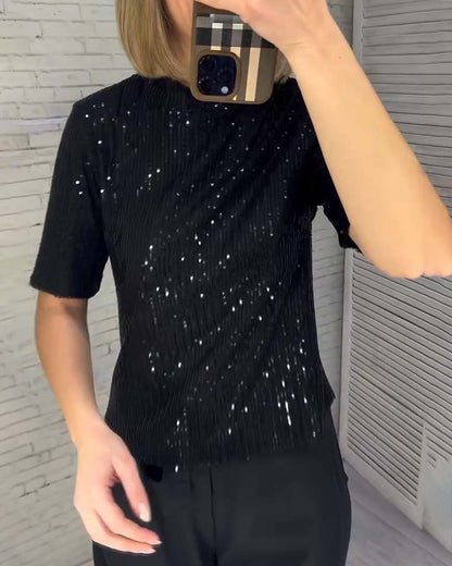 Slimming Sequined Short-Sleeved T-Shirt 2024 f/w christmas tops