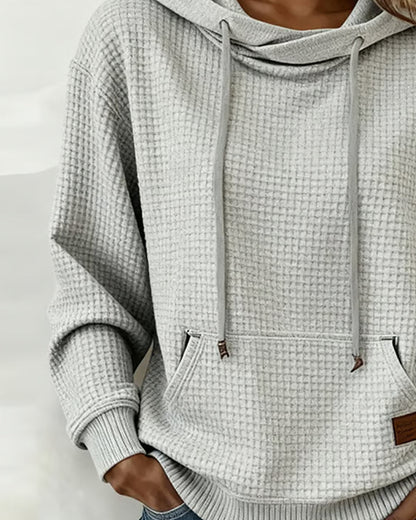 Hooded Drawstring Waffle Sweatshirt
