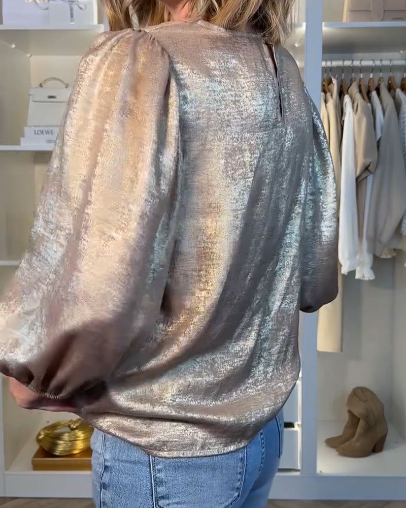 Fashionable Puff Sleeve Round Neck Blouse