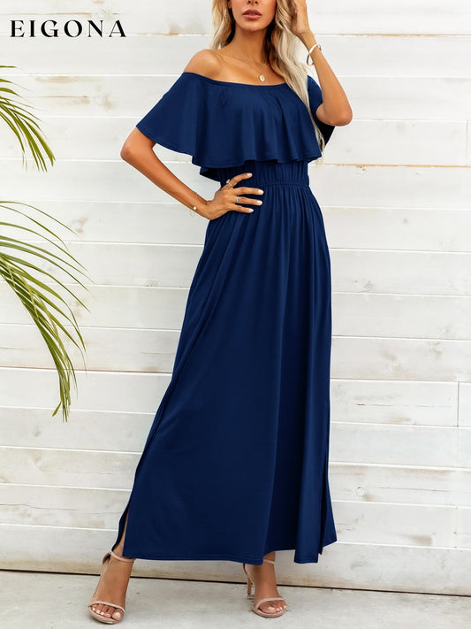 Off-Shoulder Slit Maxi Dress Dark Navy casual dress casual dresses clothes dress dresses maxi dress Putica Ship From Overseas Shipping Delay 09/29/2023 - 10/04/2023