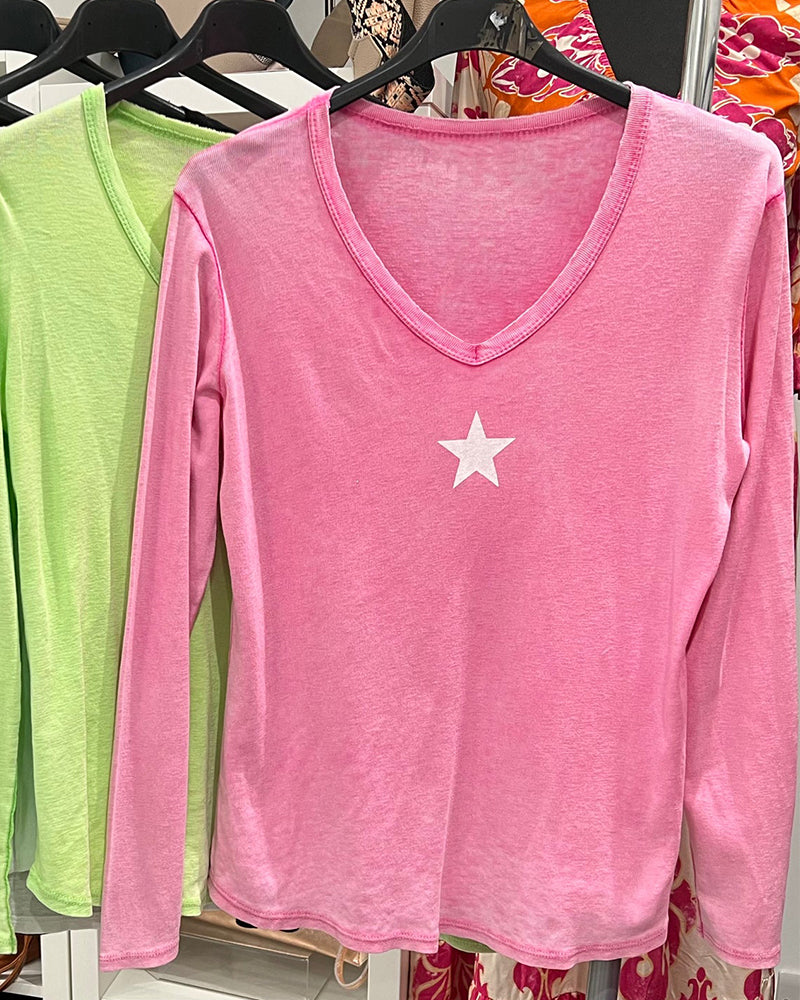 Casual star print V-neck long-sleeve T-shirt 2023 f/w spring t-shirts