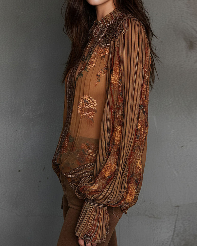 V-Neck Bohemian Style Floral Blouse