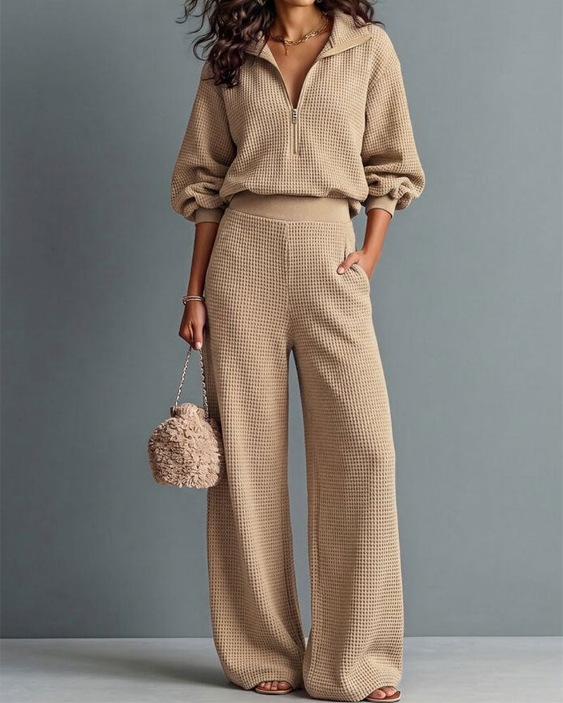 Waffle Half-Zip Pocket Set 2024 f/w two-piece sets