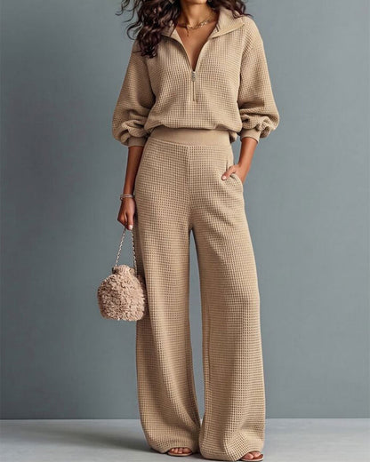 Waffle Half-Zip Pocket Set 2024 f/w two-piece sets