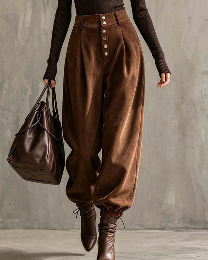 High Waist Multi-Button Cuffed Harem Pants