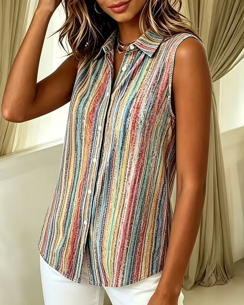 Sleeveless Striped Colorful Shirt