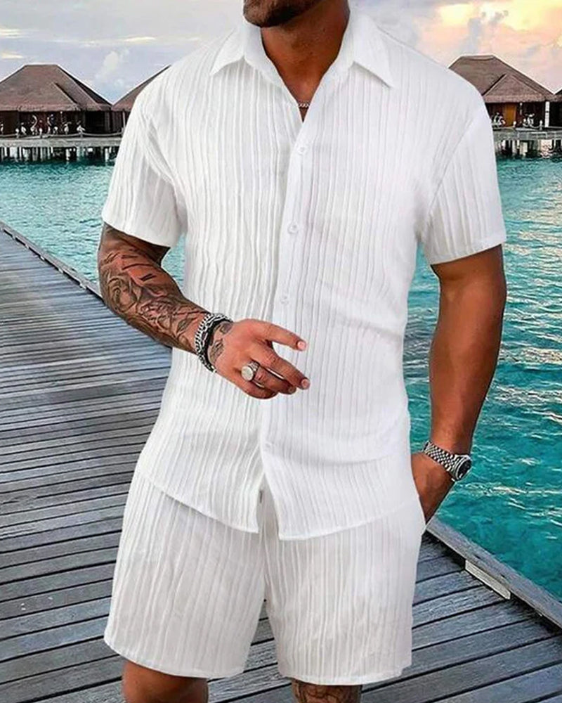 Casual Men's Short-Sleeve Shirt Two-Piece Set