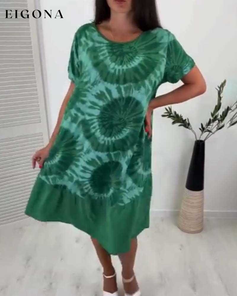 Print round neck short sleeve dress casual dresses summer