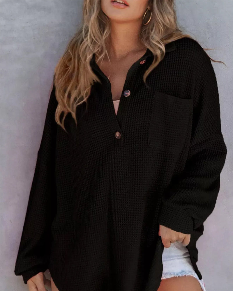 Solid Button-Down Loose Lapel Blouse 2024 f/w blouses & shirts spring