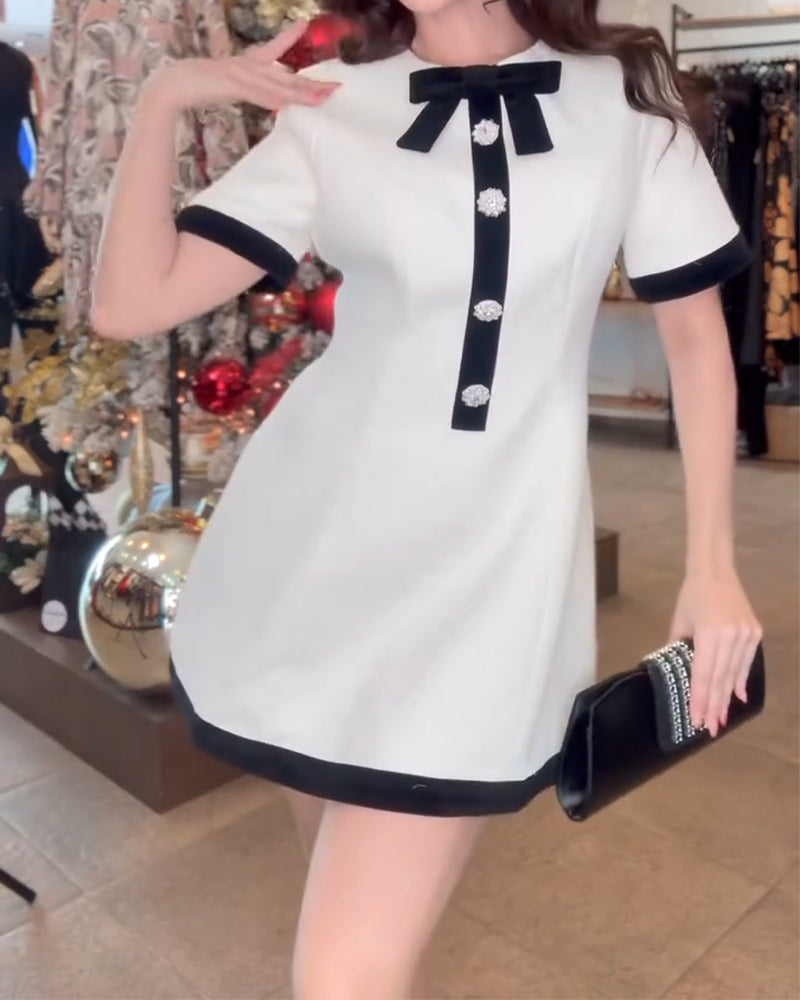 Bow-Trimmed Color-Block Dress