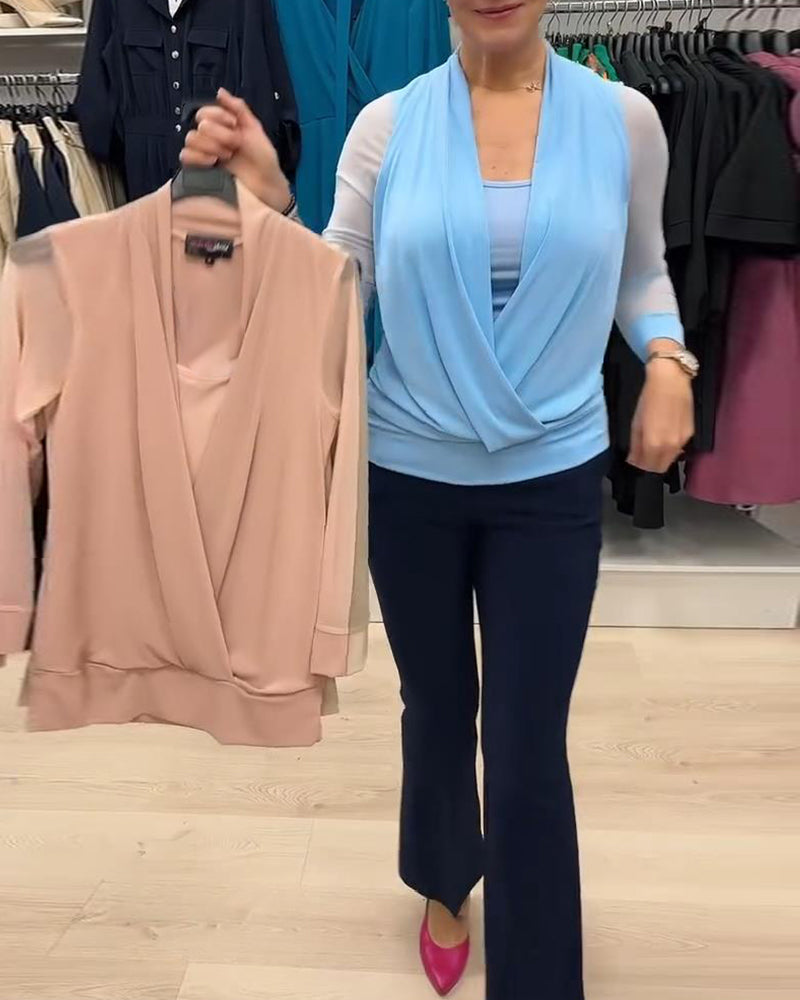 Sheer Cross Collar Blouse