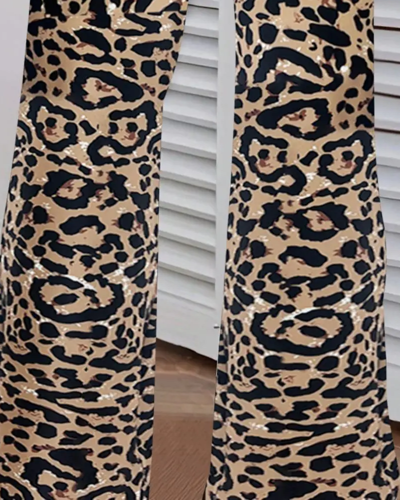 Cross-Waist Leopard Print Flared Pants