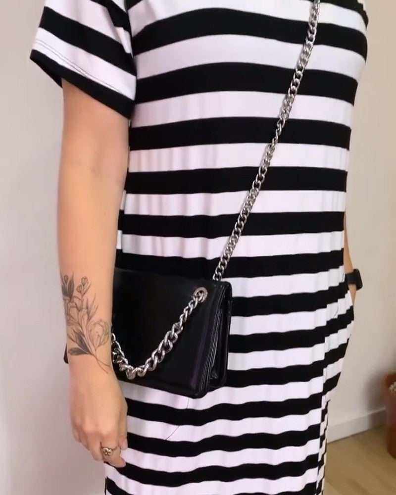 Loose Straight Striped T-Shirt Long Dress
