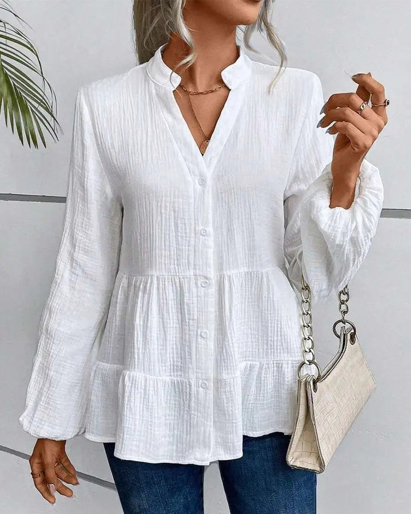 Lantern Sleeve Ruffle Hem Smock Blouse blouses & shirts spring summer