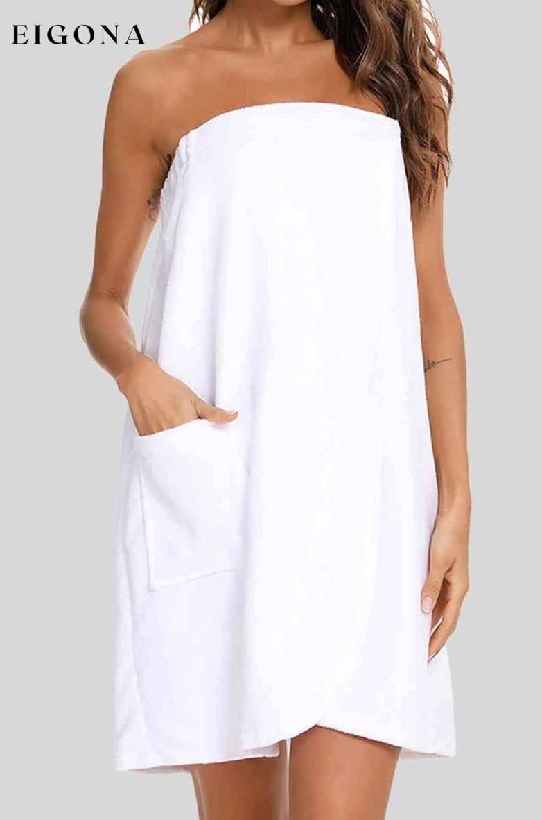 Strapless Robe with pocke White clothes H#Y lounge lounge wear loungewear Ship From Overseas