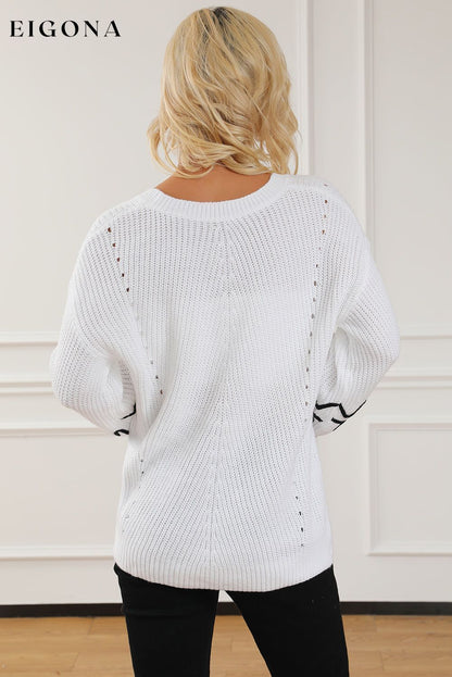 White Abstract Crochet Bubble Sleeve Loose Sweater All In Stock clothes Season Fall & Autumn Style Casual Sweater sweaters