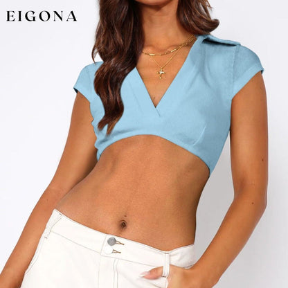 Collar Cropped Top Pastel Blue clothes crop top croptop MDML Ship From Overseas Shipping Delay 09/29/2023 - 10/02/2023 shirt shirts trend trendy