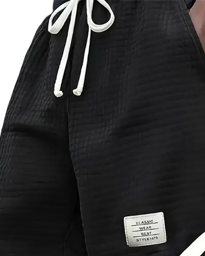 Waffle-Textured Drawstring Shorts