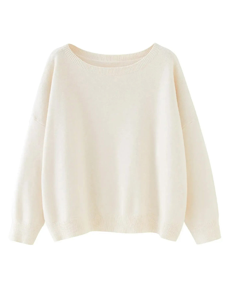 Crew-Neck Drop-Shoulder Solid Loose Pullover 2024 f/w sweaters & cardigans