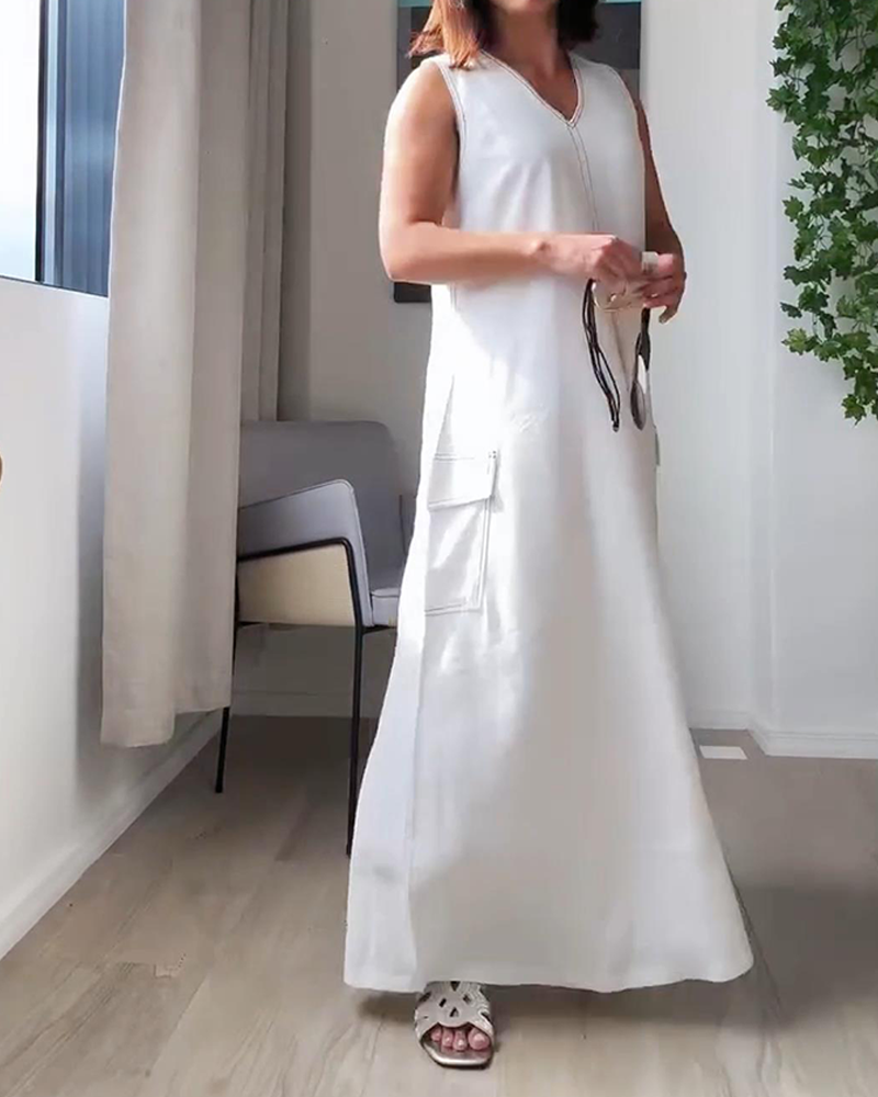 Sleeveless V-Neck Casual Dress