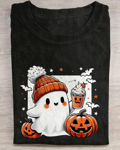 Halloween Cute Ghost Casual Print T-shirt 2024 f/w halloween spring summer t-shirts