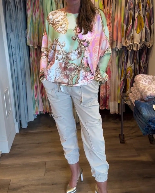 Print Loose Drop Shoulder Long Sleeve Top