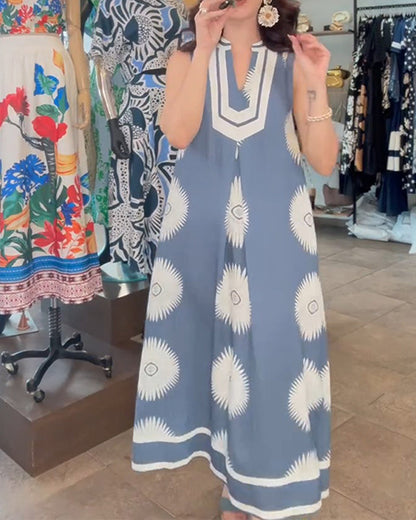 Sunflower Print Sleeveless Dress