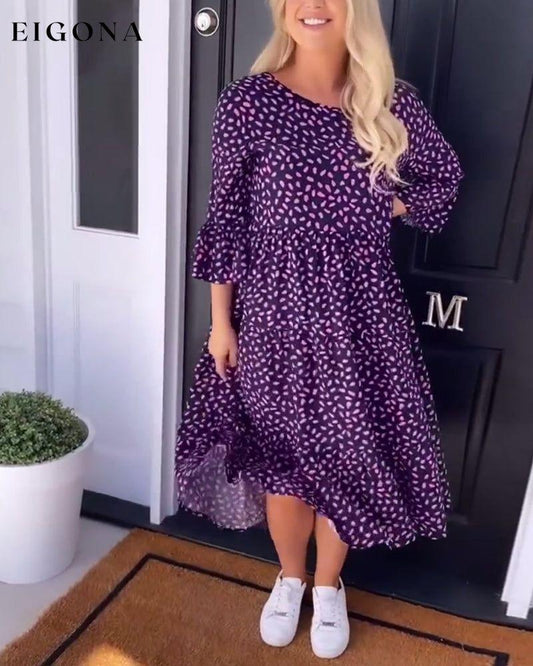Printed round neck bell sleeve casual dress casual dresses spring summer