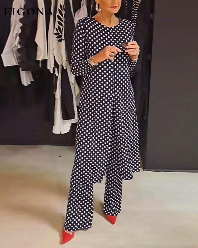 Elegant polka dot slit suit spring summer two-piece sets