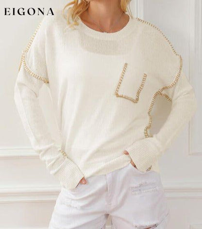 Exposed Seam Round Neck Long Sleeve Sweater clothes Ship From Overseas SYNZ