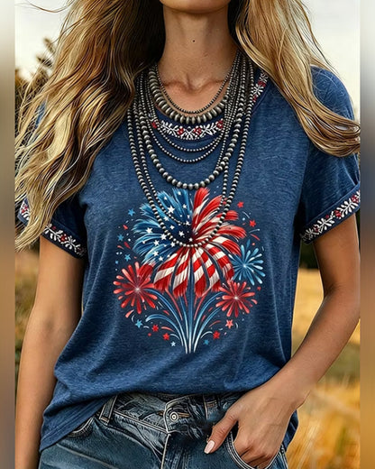 Firework Print Color-Block T-Shirt