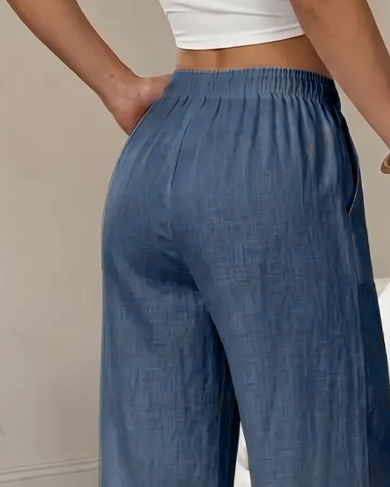 Tie Straight Leg Solid Versatile Long Pant