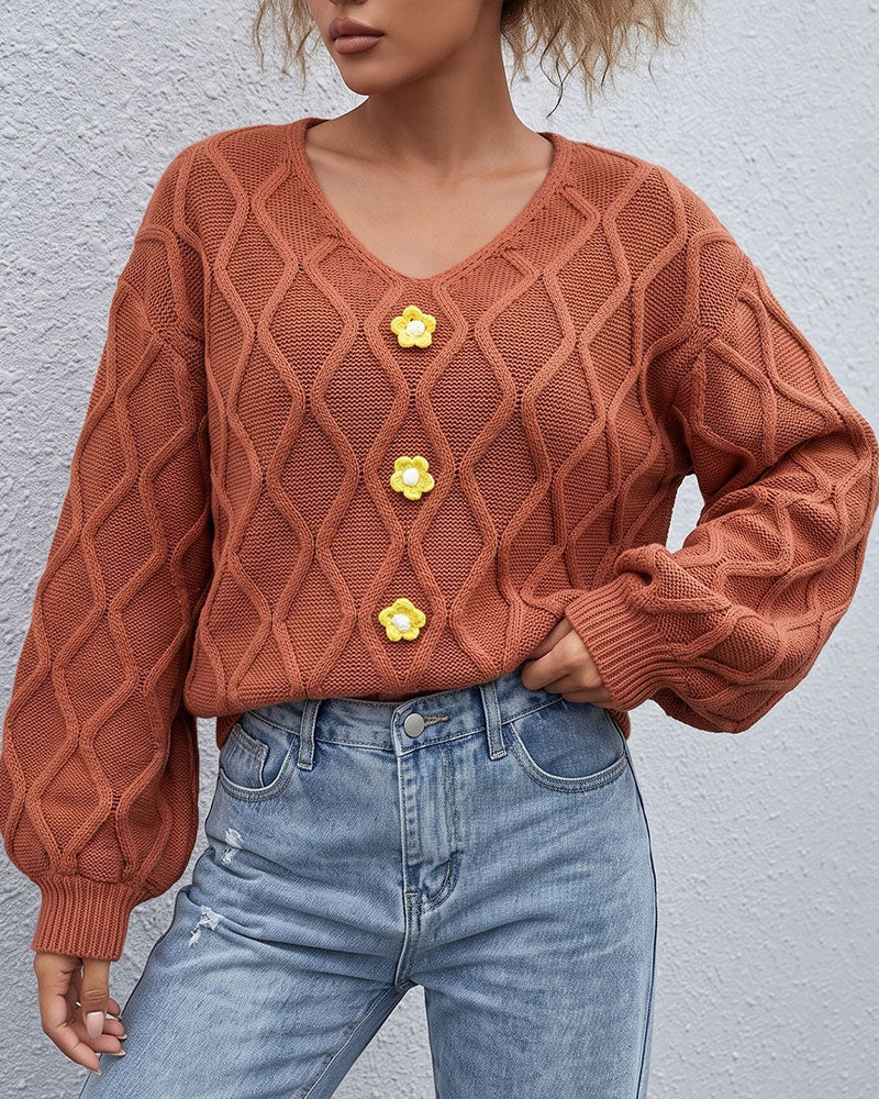 Lantern Sleeve Argyle Fashion Knit Pullover 2024 f/w pullovers
