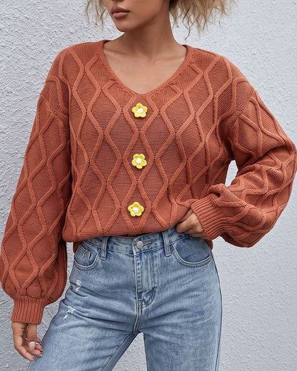 Lantern Sleeve Argyle Fashion Knit Pullover 2024 f/w pullovers