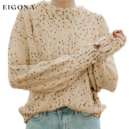Light French Beige Colorful Dots Cable Knit Crew Neck Long Sleeve Sweater All In Stock clothes EDM Monthly Recomend Hot picks Occasion Daily Season Winter Style Southern Belle sweaters