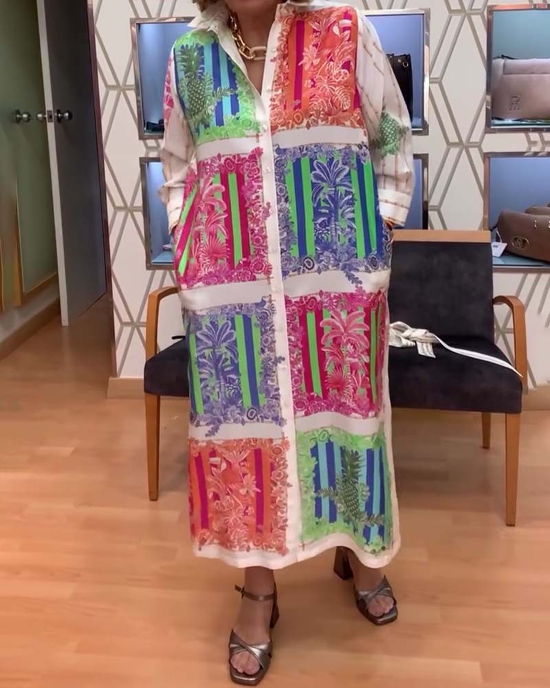 Patchwork Printed Long Shirt Dress