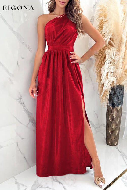One Shoulder Elegant Slit Ruched Evening Maxi Dress Red clothes dress dresses evening dress evening dresses formal dress maxi dress maxi dresses Ship From Overseas SYNZ