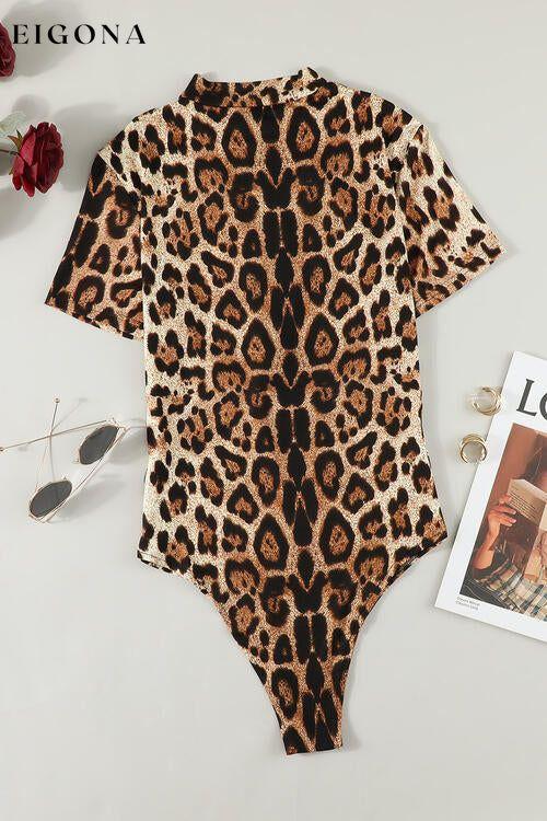 Leopard Half Zip Short Sleeve Bodysuit clothes Ship From Overseas SYNZ