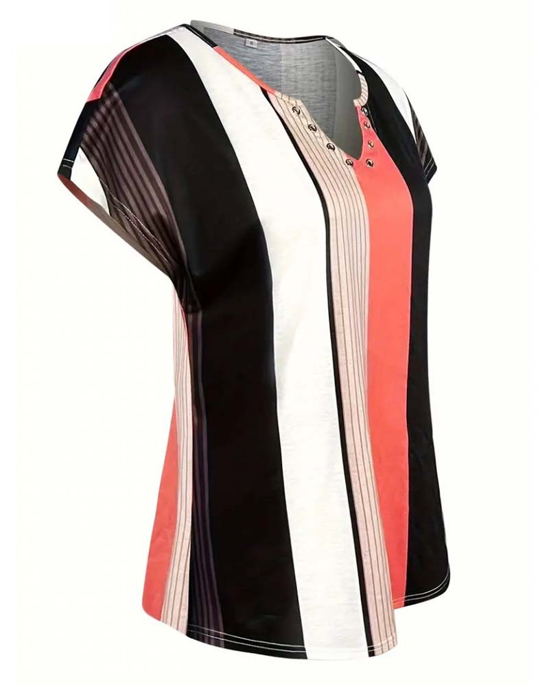 Vertical Striped Commuter Short-Sleeved Blouse