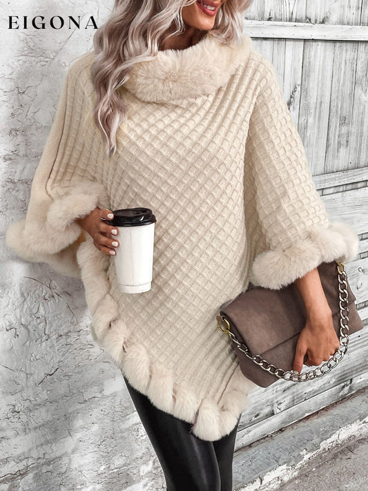 Faux Fur Trim Fashion Poncho Sweater Beige clothes Outerwear Ship From Overseas Shipping Delay 09/30/2023 - 10/03/2023 Sounded Sweater sweaters