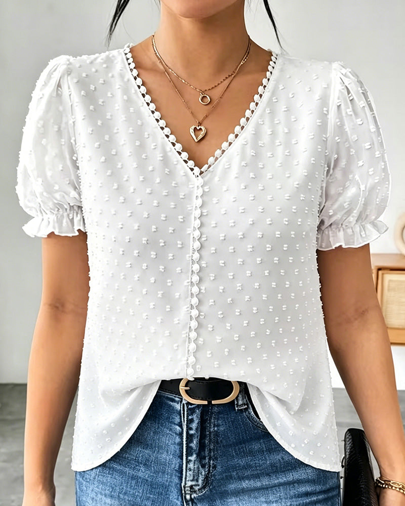 V-Neck Puff Sleeve Blouse