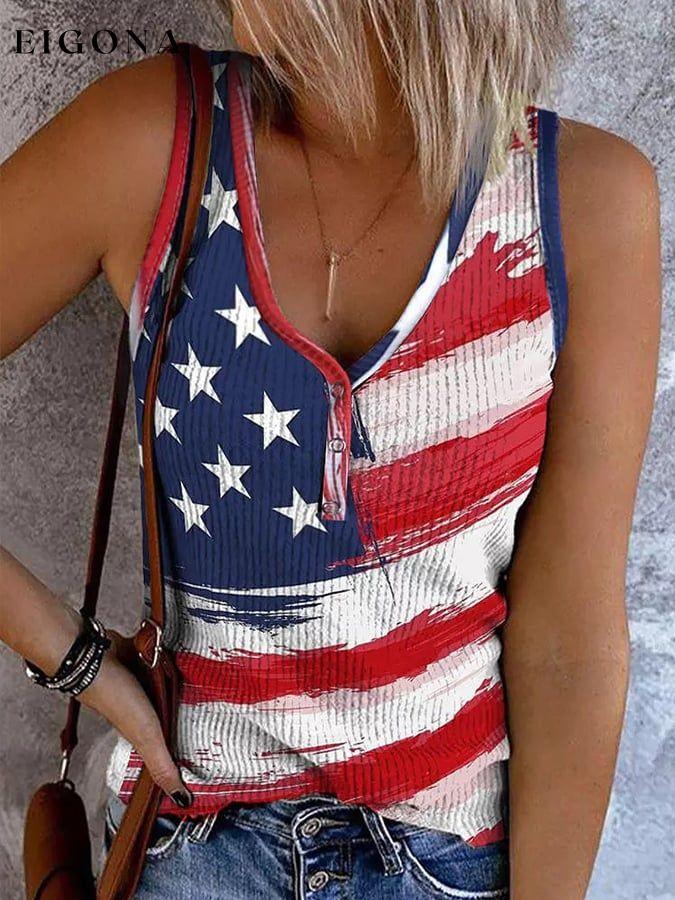 Women's American Flag Print V-Neck Tank Top